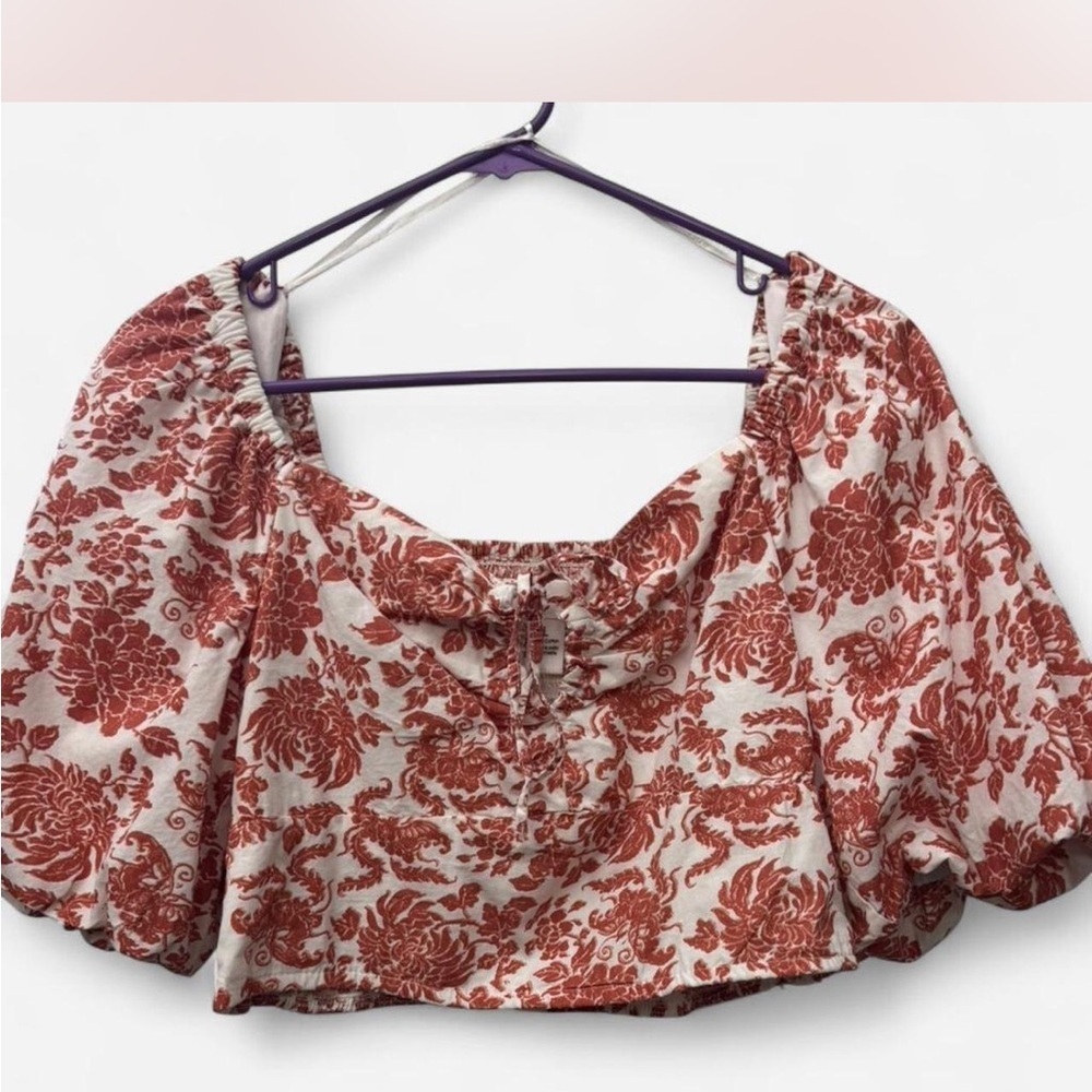Japna cottagecore burnt orange puff sleeve cropped top size large